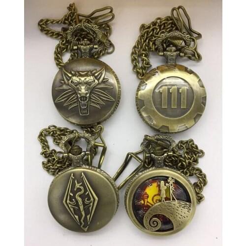 Vintage Bronze antiques Wolf 111 snake pattern quartz pocket watch FOB chain watches