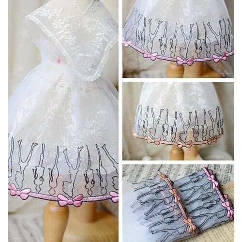 Hot !!! 2 Meters 19cm High Quality Cute Bow Lace Trim Guipure Lace Fabric
