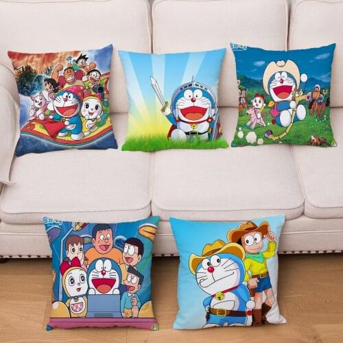 Japan Anime Doraemon Machine Cat Print Cushion Cover Soft Plush Square Pillowcase Kid Gift Sofa Home Decor Throw Pillows Cases