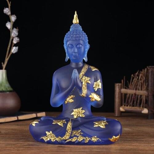 Southeast Asia Tailand Resin Glass Sit Meditation Buddha Statue Sculpture Handmade Figurine Ornament Home Desktop Crafts Decor