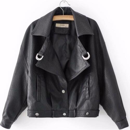 2020 Fashion Women Elegant Zipper Faux Leather Biker Jacket in Red Black Slim Ladies Coat Casual brand Motorcycle Leather Coat