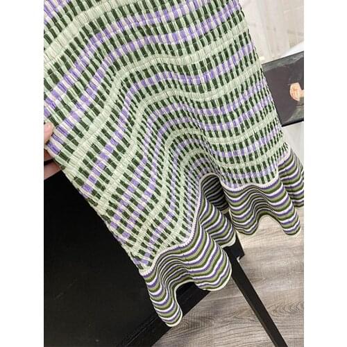 Women Dress French 2021 Spring and Summer Striped Mixed Color Temperament Ruffled Slim Knitted Sling Knitted Dress Women