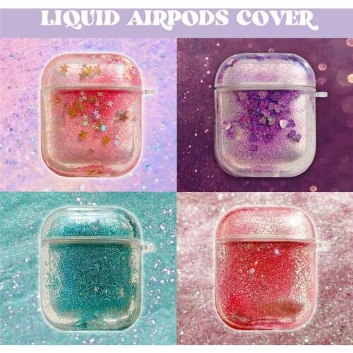 Girls Glitter Quicksand Liquid Hard Plastic Headphone Cases For Apple Airpods 1 2 Wireless Bluetooth Headset Protection Cover