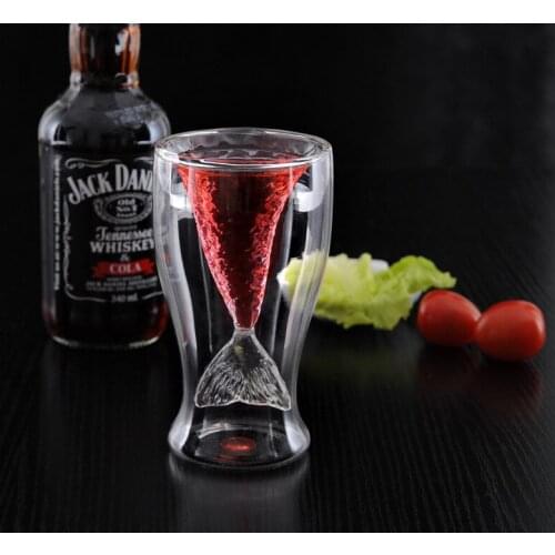 1PC mermaid fashion creative juice drink ice cream double-layer transparent glass whiskey cup JO 1035