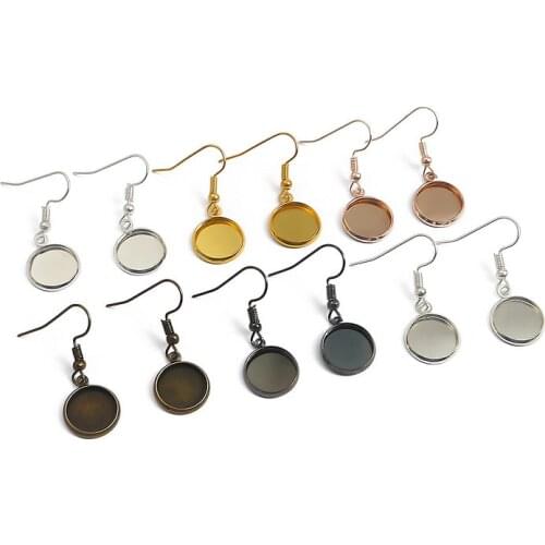 10pcs 10-25mm Tray Bezel Cabochon Earring Hook Blank Setting Round Pendant Ear Base Findings For DIY Glass Cameo Jewelry Making