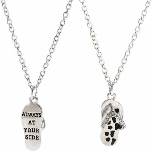 12PC/Lot Always At Your Side Sandals Flip Flop Pendant Necklace Crystal Pet Paws Footprints Chain Jewelry Women Men Collar Gifts