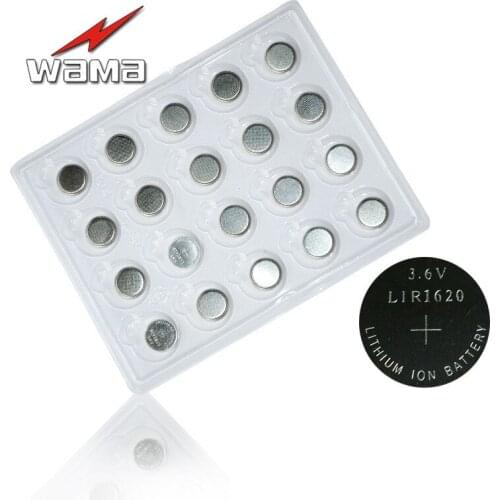 20pcs/pack Wama LIR1620 Rechargeable Button Cell Battery 3.6V Coin Batteries Replacement CR1620 Wholesale Price