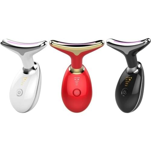 3 Color LED Facial Neck Massager Sagging Wrinkles Remover Heating Therapy Photon Light Face Neck Tightening Skin Lifting Device