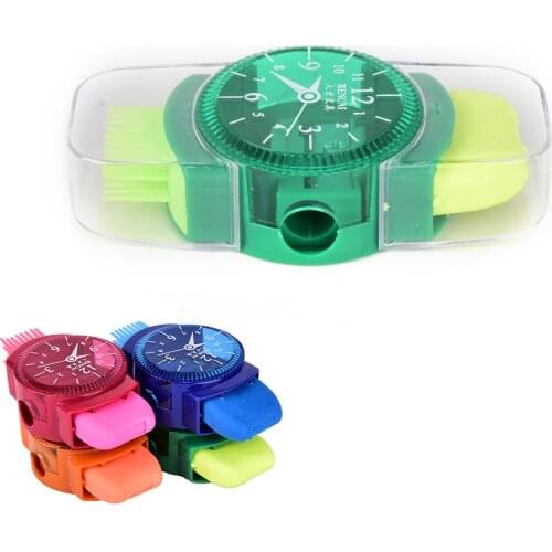 3 In 1 Mini Novelty Wristwatch Modeling Pencil Sharpener With Eraser And Brush School Stationery Supplies