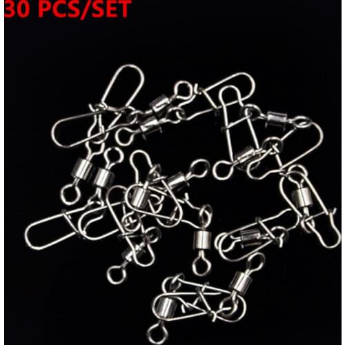 30PCS 2# 4# 6# 8#10# 12#14# Stainless Steel Fishing Connector Pin Bearing Rolling Swivel Snap Pins Fishing Tackle Accessories