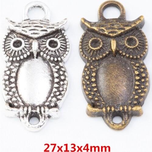 35 pieces of retro metal zinc alloy Owl Double Hanging Connector pendant for DIY handmade jewelry necklace making 7776