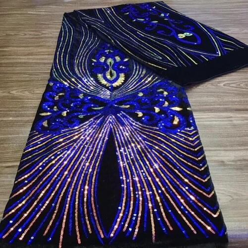 African lace fabric New Velvet Thick Royal Blue Color Flannte Highest With Sequins For Sewing Formal Wedding Party Evening Dress