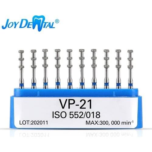 10pcs/box Dental FG Diamond Burs For High Speed Handpiece VP-21 FG 1.6mm Depth Marking Blue Medium Grit 300000rpm/min