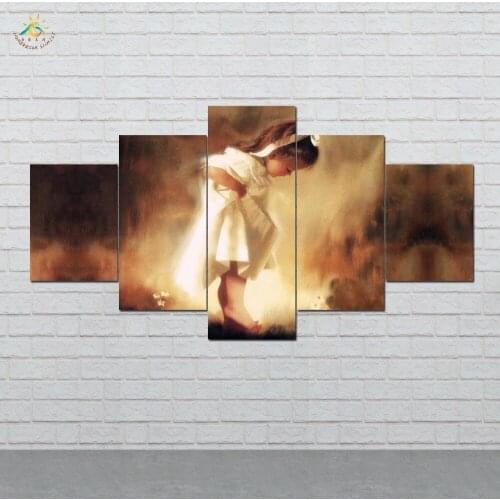 White dress Girl Modern Canvas Art Prints Poster Wall Painting Home Decoration Artwork Wall Art Pictures for Bedroom 5 PIECES