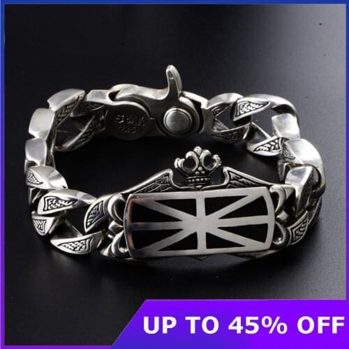 Punk Rock Bracelet Bangle Pure 925 Sterling Silver Vintage Fashion Jewelry mens Thai silver wide overweight Bracelet Jewelry