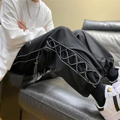 Mens Side Bandage Cargo Harem Pants 2021 New Wide Leg Pants Hip Hop Loose Jogging Sport Long Pants Sweatpants Men Streetwear