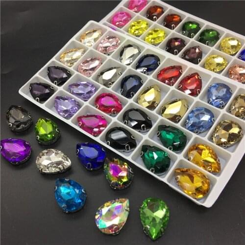 DR Rhinestone With D Claw High Quality Droplet Glass Crystal Sew On Stone For DIY Clothing bags Evening Dress Decorations