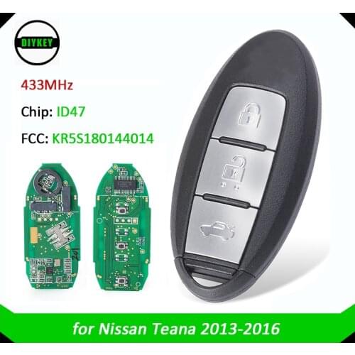 DIYKEY 3 Buttons Keyless Smart Remote Key Fob 433MHz 47 Chip for Nissan Teana 2013 2014 2015 2016 FCCID: KR5S180144014