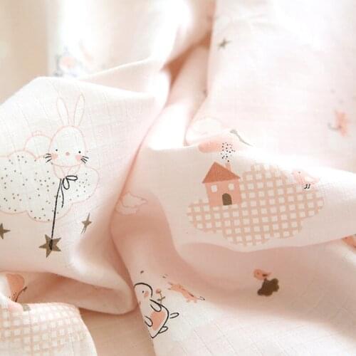 Double Layer Cotton Fabric Printed Rabbit Baby Bed sheet Material DIY Quilt cover clothing Material