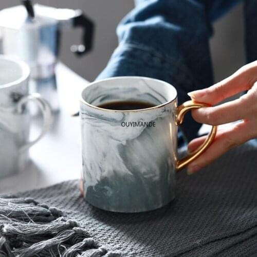 European Style Creative Marble Grain Phnom Penh Coffee Mugs Porcelain Breakfast Milk Cup Office Teacup Drinkware for Gifts