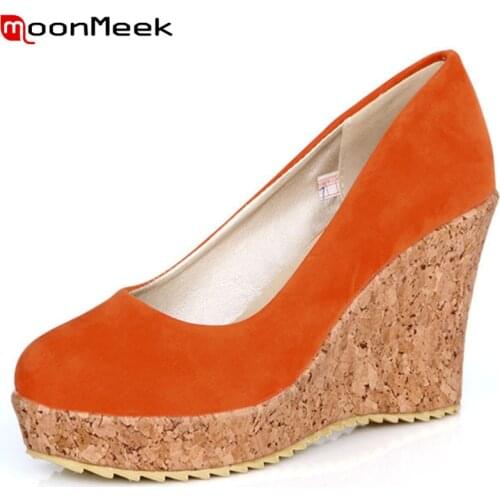 MoonMeek 2020 hot sale new arrive women pumps fashion shallow solid color spring autumn wedges shoes simple comfortable
