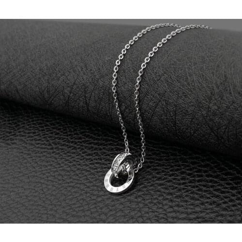Fashion all-match necklace digital womens double round buckle pendant necklace simple and popular items