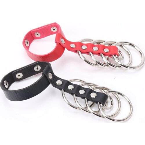 Male Cock Ring Leather Scrotum Bondage BDSM Adults Game Adjustable Penis Ring Delay Ejaculation Chastity Device Sex Toys For Men