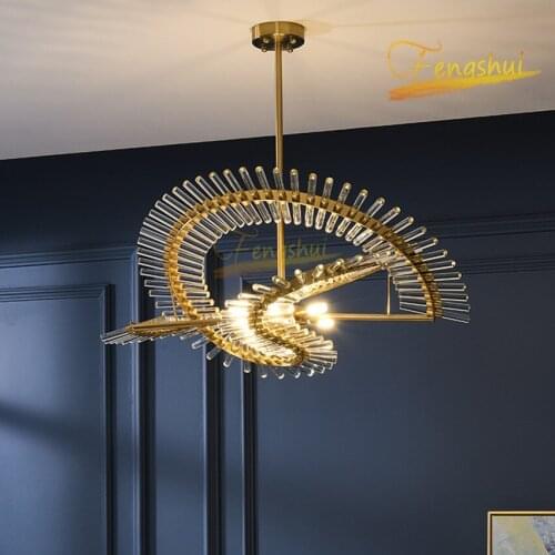 Nordic Round Crystal LED Pendant Lamps Lighting Postmodern Golden Light Luxury Pendant Lights LOFT Villa Living Room Hanginglamp