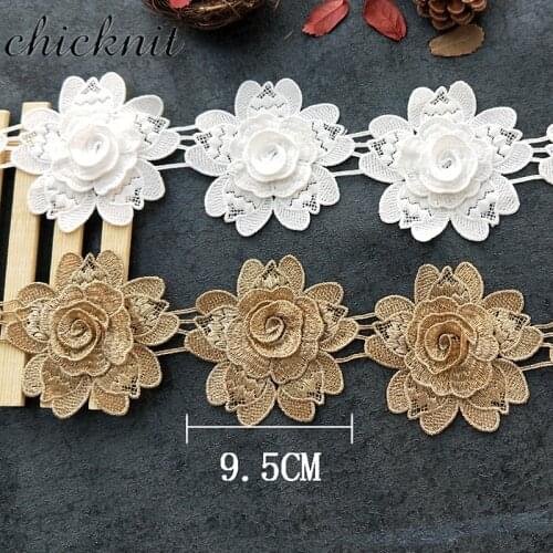 Wide 9.5cm Golden 3D flower lace trimming Embroidery lace applique dress accessories LT02