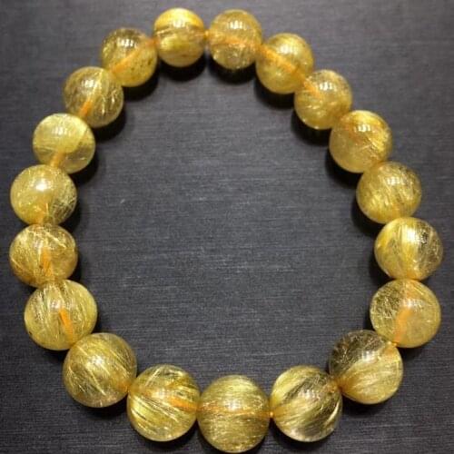 Top Natural Gold Rutilated Quartz Crystal Woman Gemstone 10.5mm Round Beads Bracelet Jewelry Brazil AAAAA