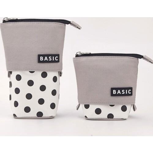 Cute Collapsible Pencil Pen Pouch Dot Print Lightweight Large Capacity Stationary Cosmetics Bags for Students Girls UY8
