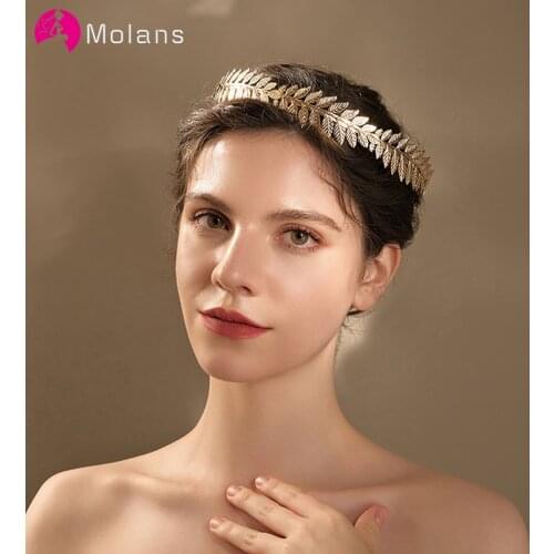 Molans New Bride Wedding Hair Accessories Golden Leaves Headbands for Women Tiaras and Crowns Hairband Headpiece Hair Ornament