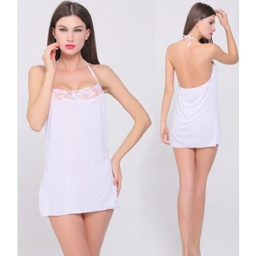 Fashion Women Camisola Sexy lingerie Hot Erotic Backless Night Dress Comfortable Soft White Lace Sleepwear Nightgowns Sleepshirt