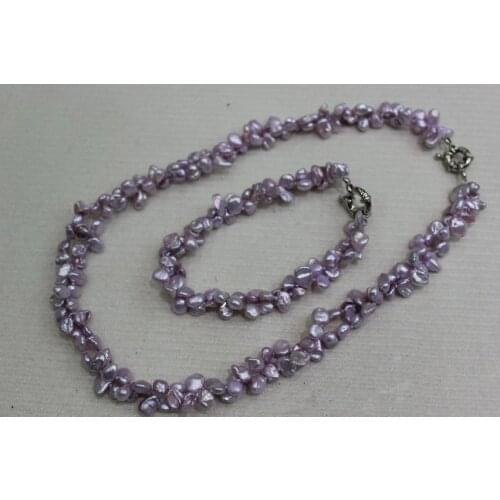 New Handmade Jewelry Set 2 Rows Lavender Keshi Reborn Pearl Necklace Bracelet