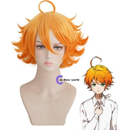 The Promised Neverland Emma Orange Short Wig Cosplay Costume Yakusoku no Neverland Heat Resistant Synthetic Hair Role Play Wigs