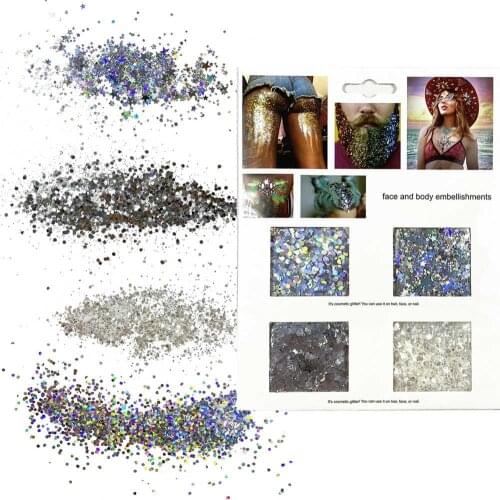 One Set of of Silver Face and Body Cosmetic Glitter Sequins Halloween Party Make Up Body Carnival Decor