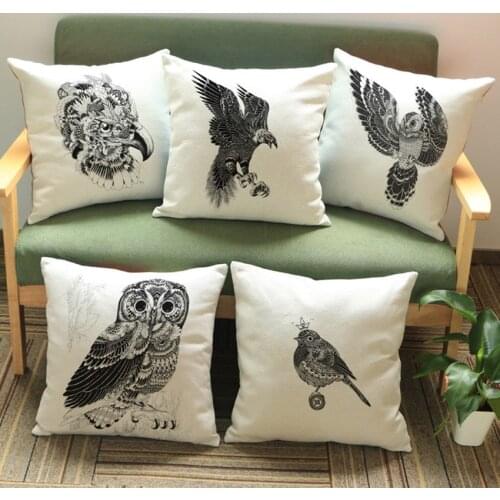 Eagle Pillows Home Decor Black Sketch Tatoo Stylish Birds Nightowl Hawk Swan Cushion Cover High Quality Sofa Pillow Case 45x45cm