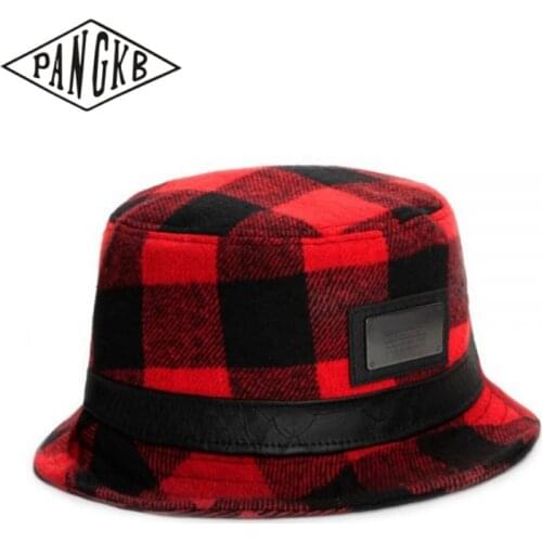 PANGKB LEGEND Bucket Hat men women autumn winter bucket cap red Plaid woolen bob hat hip hop gorros fishing fisherman hat