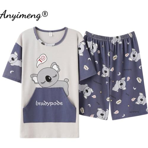 4XL Pajamas Set Cotton for Men Summer Shorts Home Suits Soft Casual Nightwear 3XL Pullover Cartoon Printing Fashion Pyjamas Man