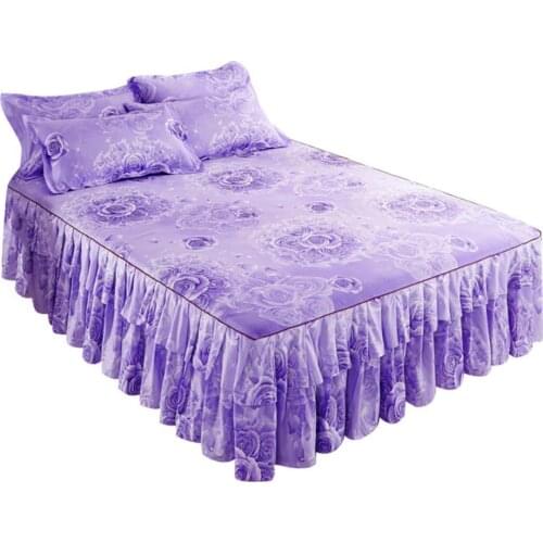 50% Hot Sale Nordic Romantic Flower Pattern Polyester Ruffled Bedspreads Bed Skirt Bed Covers Bedclothes Sheet Home Room Decor