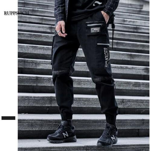 Ribbon Harem Jogger Mens Cargo Pants Streetwear 2021 Hip Hop Casual Pocket Cotton Sweatpants Men Harajuku Fashion Pants