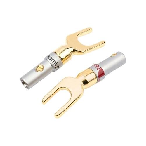 Banana Plug Y/U Type Gold Plated Copper 12PCS Nakamichi Cable Wire Connector Fork Spade Speaker Plug Adapter Terminals for Audio