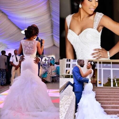 Modest Nigerian Wedding Dresses Mermaid See Through 2021 Ruffles Sexy Bridal Gowns African Plus Size Bride Dress