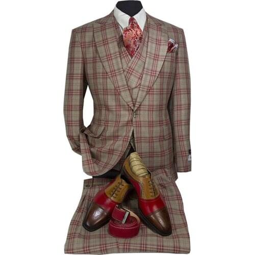 Wedding Men Suits One Button Three Pieces Peaked Lapel Gold Mens Custom Made Designer Wedding Tuxedos (Jacket+Coat+Pants)