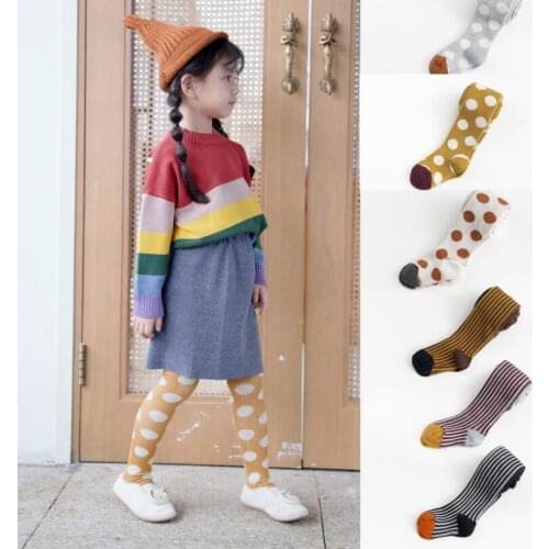 Vintage wide stripe princess girls pantyhose knitted polka dot toddler girls stocking kids tights warm princess legging children