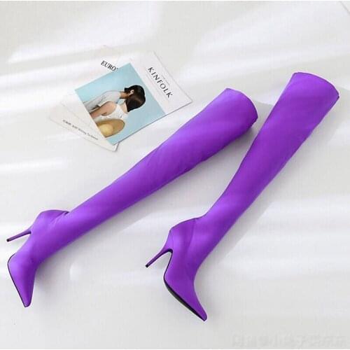 2020 EUR 34-40 Over The Knee Boots Elastic Stockings Boot High Heeled 50cm Stretch Lycra Fabric Women Boot With Short Push