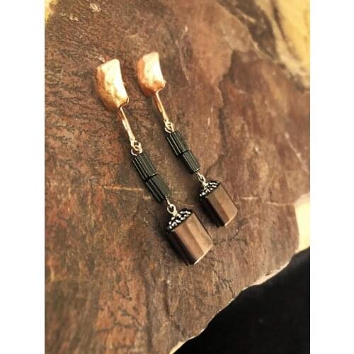 Dr Stone Natural Stone Women Hematite Stone Rose Gold Plated Earrings KRB 439800234