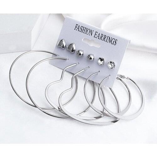 Womens Earrings Korean Hoop Earrings for Women Vintage Heart Silver Color Earring Set 2021 New Trend Earings Female Jewelry