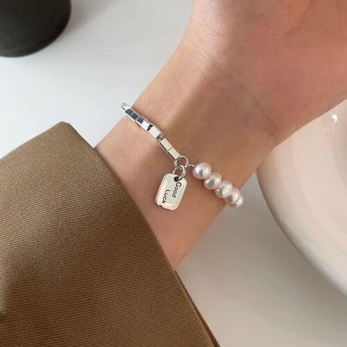 925 Sterling Silver Vintage Pearl Charm Bracelet &Bangle For Women Girls Party Wedding Bohemian Jewelry SL057