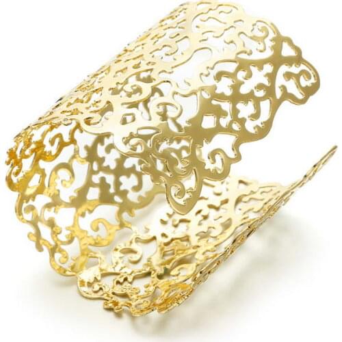 ZWPON Filigree Cuff Bangles For Women Gold Arabesque Bangles Hollow Alloy Open Bracelet Bangles Female Jewelry Wholesale